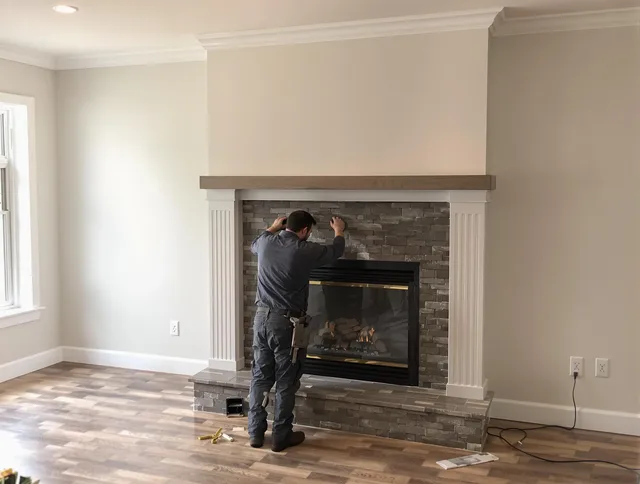 The Hammocks Chimney Sweep finishing a custom fireplace install in The Hammocks, FL